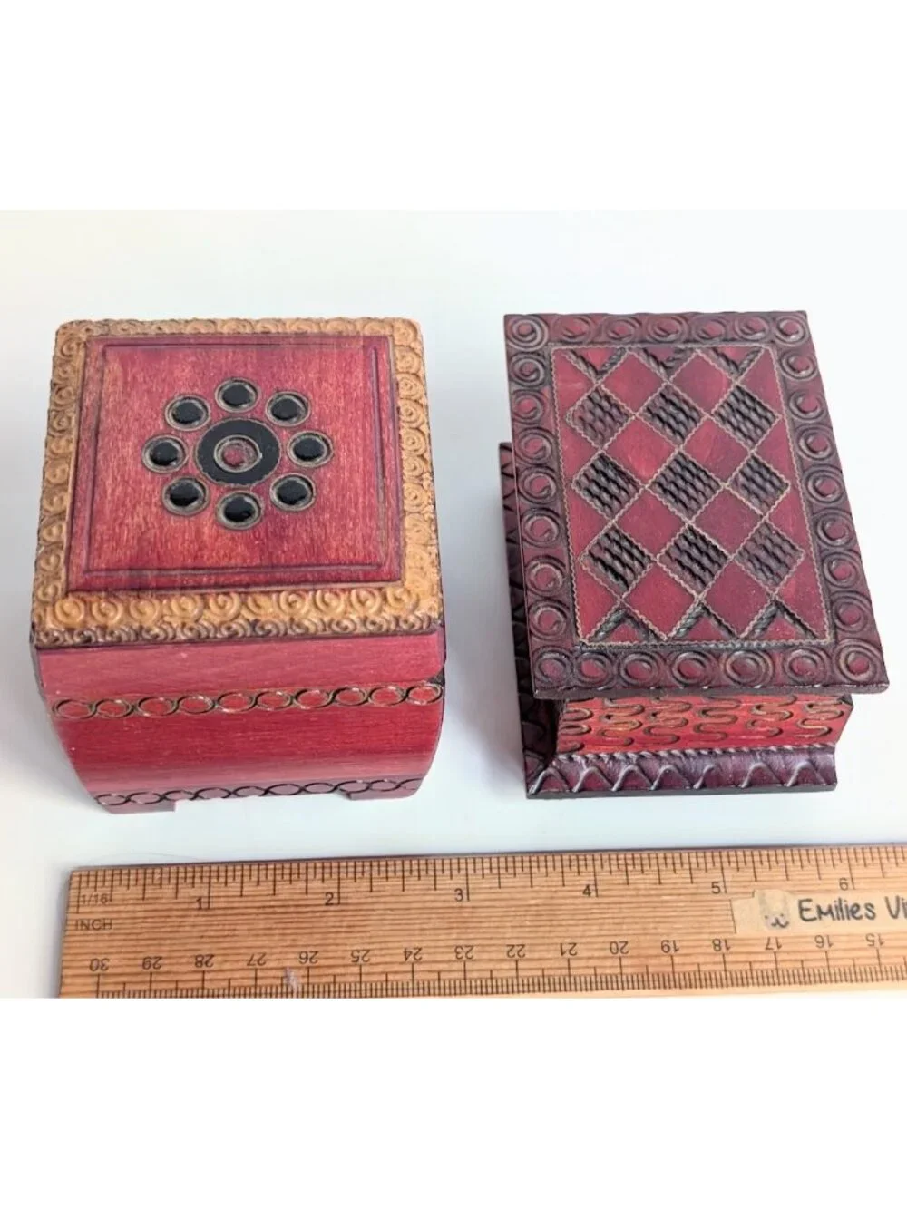 Lot of 2 Small Handmade in Poland Wooden Trinket Boxes